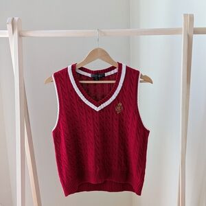 Vintage Polo Ralph Lauren Cable Knit V-Neck Sweater Vest In Red/White